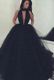 New Arrival Black High Neck A-Line Prom Gown Sweep Train Simple