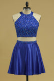 Two-Piece Scoop A Line Satin With Beads Open Back Homecoming