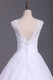 Wedding Dresses A Line Open Back Scoop Tulle With Applique And