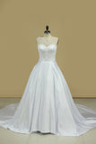 A Line Scoop Wedding Dresses Satin With Beading Chaple