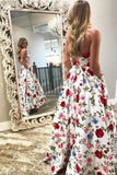 High Low Prom Dresses Strapless A-Line Floral Print Long Ball