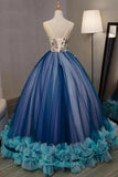 Ball Gown V Neck Sleeveless Appliqued Tulle Prom Dress Hot Quinceanera STBP46YC47P
