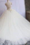 Sweetheart Bridal Dresses With Pearls Ball Gown Tulle White Corset Back