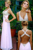 Sexy Halter Open Back A Line Prom Dresses Chiffon With