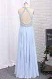 New Arrival Scoop Chiffon With Beading Prom Dresses Open