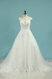 Cap Sleeve Wedding Dresses A Line Tulle With
