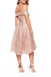 Elegant Off the Shoulder Pink Sequins Sweetheart Short Prom Dresses, Bridesmaid Dresses STB15189