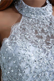 Charming Mermaid Halter Silver Sequins Prom Dresses with Appliques, Party SRS15629