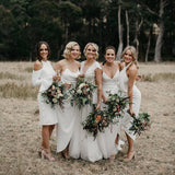 Simple V Neck Mermaid White Chiffon Bridesmaid Dresses, Wedding Party Dresses STB15534