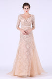 New Arrival Prom Dresses V Neck 3/4 Length Sleeves Organza With
