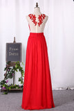 A Line Prom Dresses Chiffon Scoop With Ruffles And