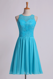 Bridesmaid Dresses Classic Scoop Fitted Bodice A Line Above Knee Length Chiffon&Lace