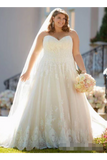 A Line Sweet Heart Neckline Wedding Dresses Plus Size Ivory Lace Wedding