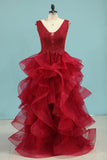 Prom Dresses A Line Tulle With Beads Floor