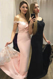 Mermaid Off the Shoulder Sweep Train Sweetheart Pink Prom Dresses with Appliques