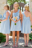 One Shoulder Light Sky Blue Short A-Line Knee Length Bridesmaid Dresses Pregnant