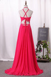 New Arrival A Line Chiffon Halter Open Back Prom