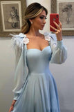 Sky Blue Long Chiffon Prom Dresses With Sleeves Modest