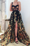 Gorgeous Ball Gown Sweetheart Straps Split Colourful Appliques Flower Long Prom