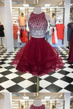 Scoop Homecoming Dresses Two-Piece Beaded Bodice