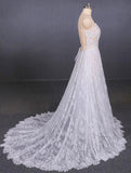 Spaghetti Straps V Neck Lace Off White Wedding Dresses with Criss Cross Bridal Dresses STB15422