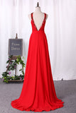 Sexy Open Back High Neck Prom Dresses A Line Chiffon With Ruffles