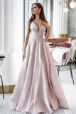 Vintage A Line Pink Satin Long Evening Dresses, Simple Dance Formal Dresses STB15541