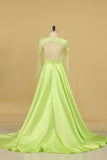 Prom Dresses Scoop Long Sleeves A Line Satin With Applique And