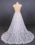Spaghetti Straps V Neck Lace Off White Wedding Dresses with Criss Cross Bridal Dresses STB15422