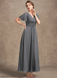 A-Line Ankle-Length of V-neck Mother Christina With the Ruffle Mother of the Bride Dresses Dress Beading Bride Chiffon