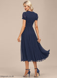 Neck Victoria Ruffle Cocktail Dresses Scoop A-Line With Tea-Length Chiffon Cocktail Dress