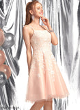 Tulle Neckline Homecoming Dresses Knee-Length Dress With A-Line Square Homecoming Lace Mariyah Beading