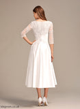 Hannah Pockets Lace With Neck Satin Wedding Dresses Dress Tea-Length A-Line Scoop Wedding