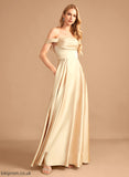 Neckline Off-the-Shoulder Fabric Embellishment SplitFront Silhouette A-Line Pockets Floor-Length Length Cristal Bridesmaid Dresses