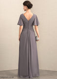 Dress Mother the Bride Ruffle A-Line Floor-Length Chiffon Lesly V-neck With Mother of the Bride Dresses of