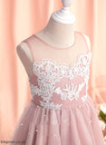 Girl Scoop Dress With Lace/Beading Knee-length Flower A-Line Flower Girl Dresses Neck Undine Sleeveless - Tulle