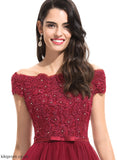 Bow(s) Homecoming Dresses A-Line Tulle Lace Asymmetrical Homecoming Off-the-Shoulder With Dress Abbie Beading