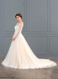 Ball-Gown/Princess Dress Sabrina Train Wedding Dresses Tulle Lace Wedding Chapel Off-the-Shoulder