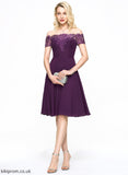 A-Line Adriana Off-the-Shoulder Lace Beading With Homecoming Chiffon Knee-Length Dress Homecoming Dresses