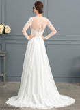 Sweep Illusion A-Line Wedding Appliques Split Wedding Dresses Lace Ryann Chiffon Dress Front With Train