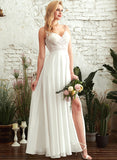Chiffon V-neck Front Wedding Tess With Split Floor-Length Wedding Dresses Lace A-Line Dress