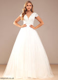 Amiah Ball-Gown/Princess Sequins V-neck Wedding Dresses Wedding Court Lace Tulle With Train Lace Dress