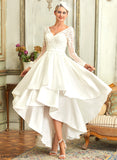 Wedding Dresses V-neck Asymmetrical Wedding A-Line Satin Lace Heather Dress
