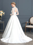 V-neck Wedding Dress Bow(s) Ball-Gown/Princess Satin Lace With Hilary Wedding Dresses Court Train