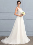 V-neck Wedding Miracle A-Line Beading Organza Lace Dress Bow(s) Train Sweep With Wedding Dresses