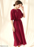 Dress Ruffle With A-Line Cocktail Dresses Chiffon Tea-Length Scoop Cocktail Rayna Bow(s) Neck