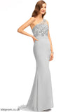 Neckline Trumpet/Mermaid One-Shoulder Lace Straps Length Silhouette Fabric SweepTrain Alexandra Floor Length Natural Waist Bridesmaid Dresses