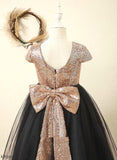 Neck Mckenna Girl Flower Flower Girl Dresses - Dress Sleeveless With Asymmetrical Tulle/Sequined Scoop Bow(s) A-Line