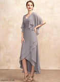 A-Line the Chiffon Ruffle Bride of Dress Mother Mother of the Bride Dresses With Asymmetrical Courtney V-neck