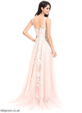 V-neck A-Line Dress Wedding Lace Tulle Train Sweep Wedding Dresses With Novia